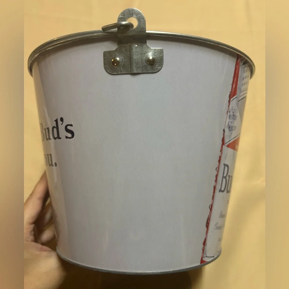 Budweiser Beer Metal Ice‎ Bucket with Handle This Bud's For You 7” Tall